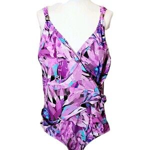 Swimsuit For All Women's Plus-size Purple Abstract Print 1-pc Swimsuit Size 26